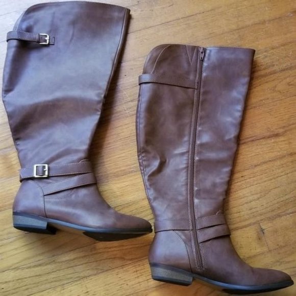 Material Girl Carleigh Tall Riding Boots Women Cognac ~ Size 8.5M WC - Picture 1 of 9